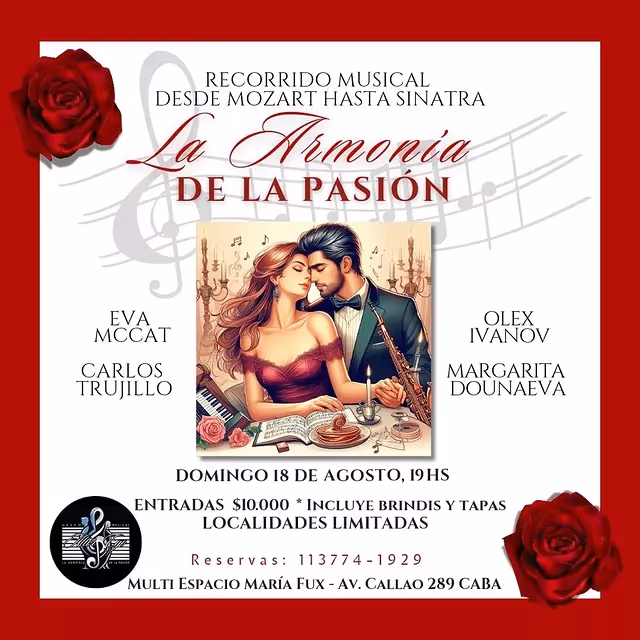 Afiche de La Armonía de la Pasión, recorrido musical de Mozart a Sinatra con Eva McCat
